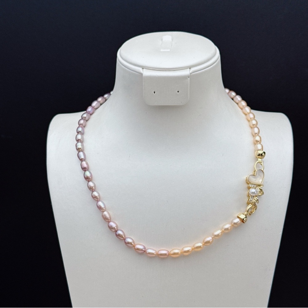 26X6 Handmade Freshwater Pearl Ombré Rice shape Pearl Necklace